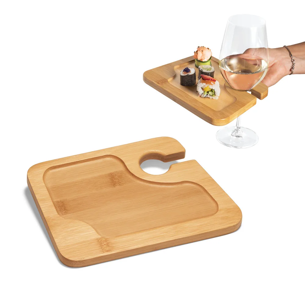 Fabris. Prato em Bambu Com Suporte Para Copo