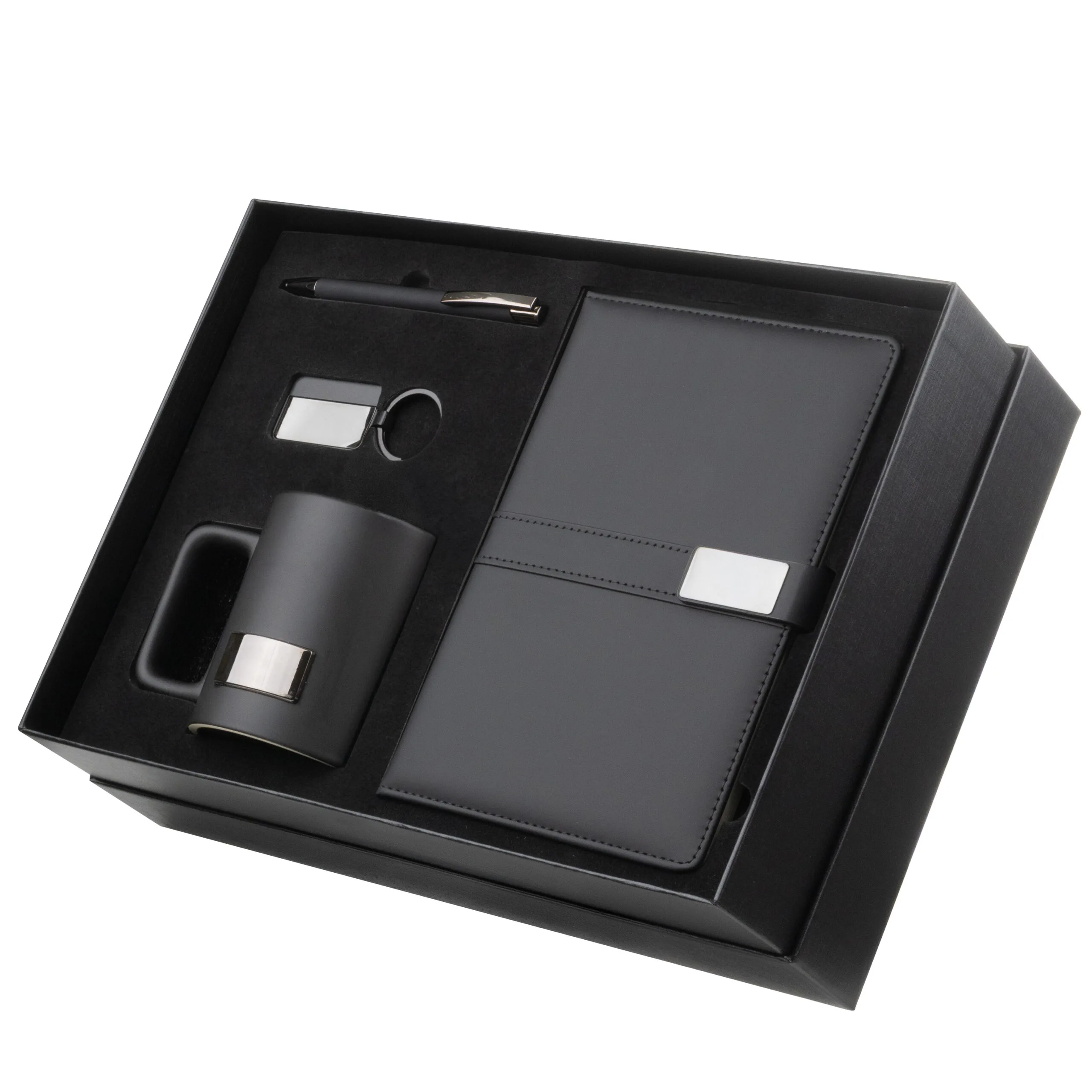 Kit Escritório Caderno, Caneca e Caneta Metalica